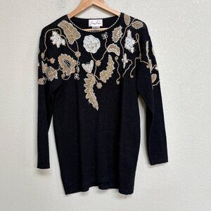 Vintage 80s Sweater Jaclyn Smith Beaded Embellished  Knit Size Medium Holiday